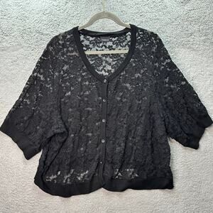Torrid Size 5 Black Lace Crop Button Up Cardigan Short Sleeve Goth Evening Party